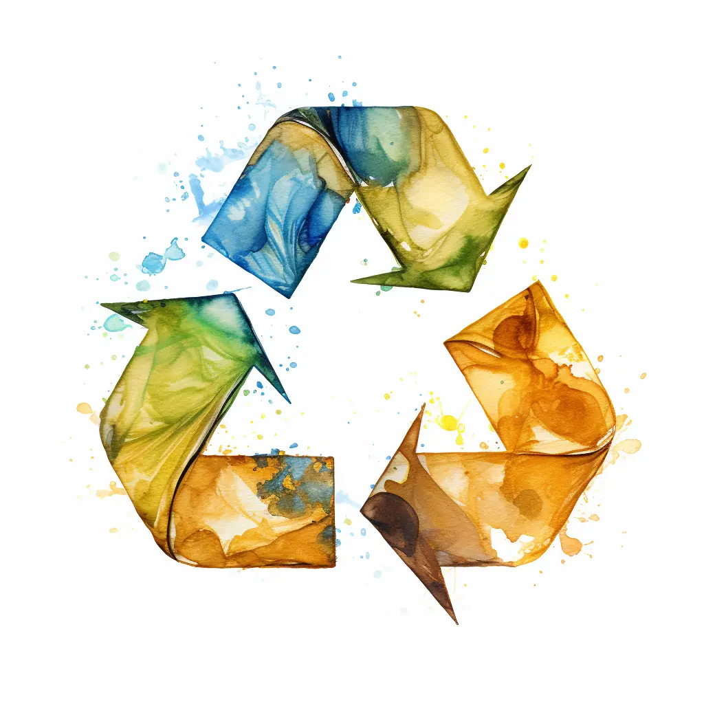 Pastellfarbene Recycling-Zeichen - eine semi-realistische Darstellung Ein weißer Hintergrund mit einem Recycling-Zeichen darauf